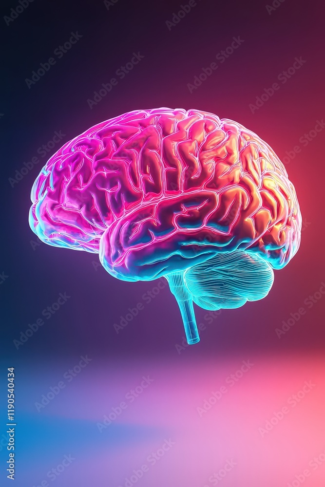 Poster visual representation of the brain healing over time with glowing effects.