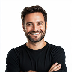 Fototapeta premium Smiling man with crossed arms, showcasing confidence and warmth