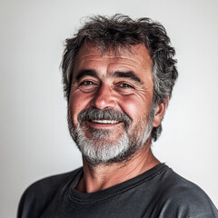 Fototapeta premium Smiling man with gray beard and short hair, isolated on white background