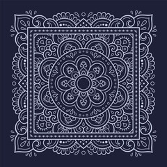 Circular pattern in form of mandala with flower for Henna, Mehndi, decoration. Blue decorative ornament in ethnic oriental style for a bandana. Outline doodle hand draw vector illustration.