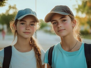 Obraz premium Two Young Girls Standing Together