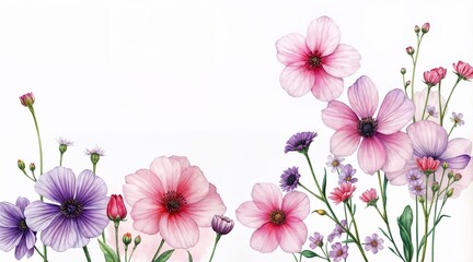 Fototapeta premium Delicate Watercolor Pink and Purple Floral Study