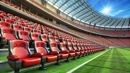Obraz premium Football stadium seats with giant soccer emblems on the field , sporting event