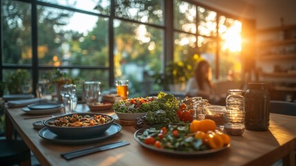 Sunset Dinner: Healthy Meal at Home, Golden Hour Light