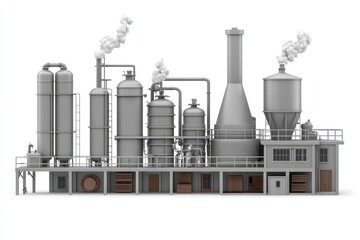 Industrial Factory with Smokestacks and Processing Units in Operation