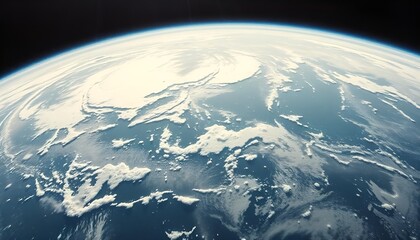 Breathtaking blue planet aerial view with swirling cloud formations against cosmic void