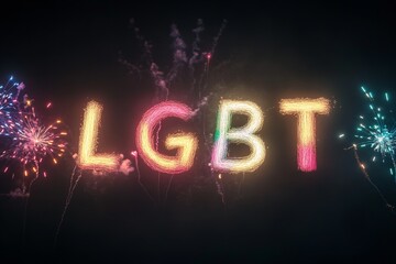 Colorful Fireworks Spelling 'LGBT' in a Dazzling Night Sky Display