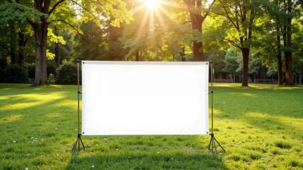 Outdoor banner mockup in sunlit park - ideal for event promotion, nature-themed presentations, and environmental campaign websites