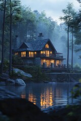Fototapeta premium House Lit Up At Night
