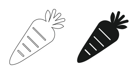 Carrot with leaves outline silhouette icon on white background