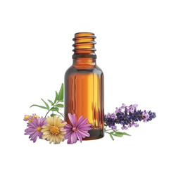 Essential Oil Bottle with Lavender and Flowers