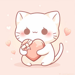 Fototapeta premium Adorable cartoon cat with a cute heart showcasing love in a pink background