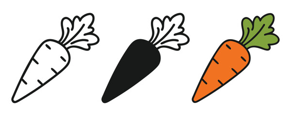 Carrot with leaves outline silhouette icon on white background