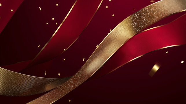 Eleganter 3D-animierter Hintergrund mit dynamischen, goldenen und roten Wellenschleifen - festliches Design f&uuml;r luxuri&ouml;se Events und Pr&auml;sentationen