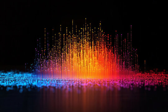 vibrant 3D scatter plot with colorful data points on dark background