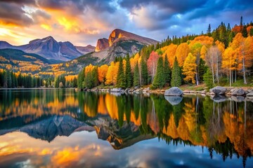 Fototapeta premium Bear Lake, Rocky Mountains National Park, Autumn, Low Light Photography, Scenic Landscape