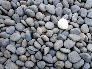 Sea pebbles on the beach, close-up. Pebble background for publication, poster, calendar, post, screensaver, wallpaper, postcard, banner, cover, website. High quality photography