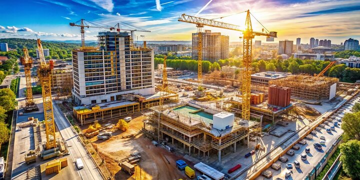 Drone Shot: City Construction - Buildings Rising, Present Continuous Action