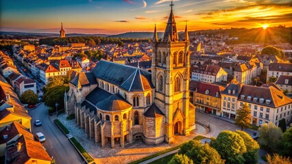 Drone View of Saint Nicolas Church Exhibition Space, Historic French Architecture