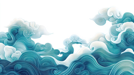Naklejka premium A vibrant illustration of surreal clouds in an oceanic color palette of deep blues and turquoise