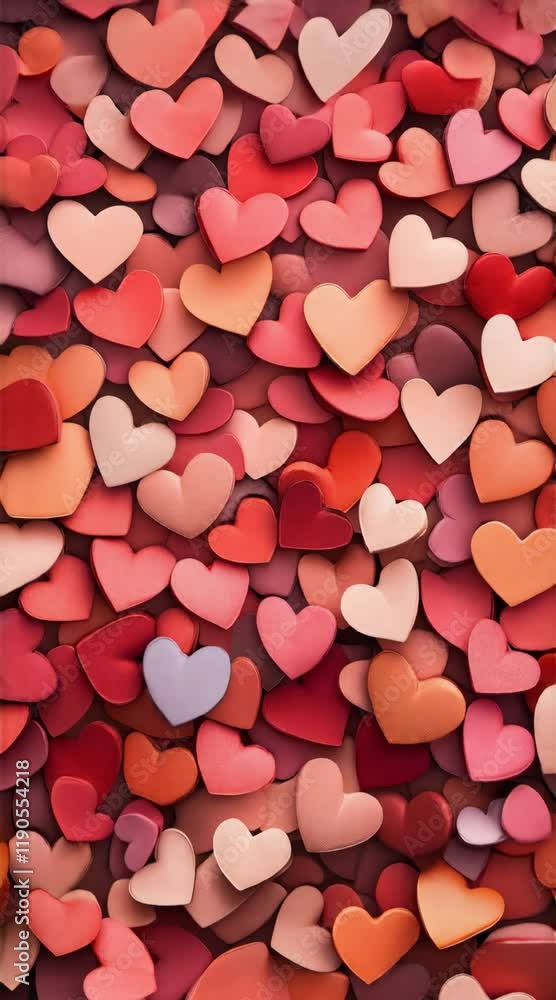 Poster many overlapping paper hearts in shades of pink and red create a romantic background, ideal for vale