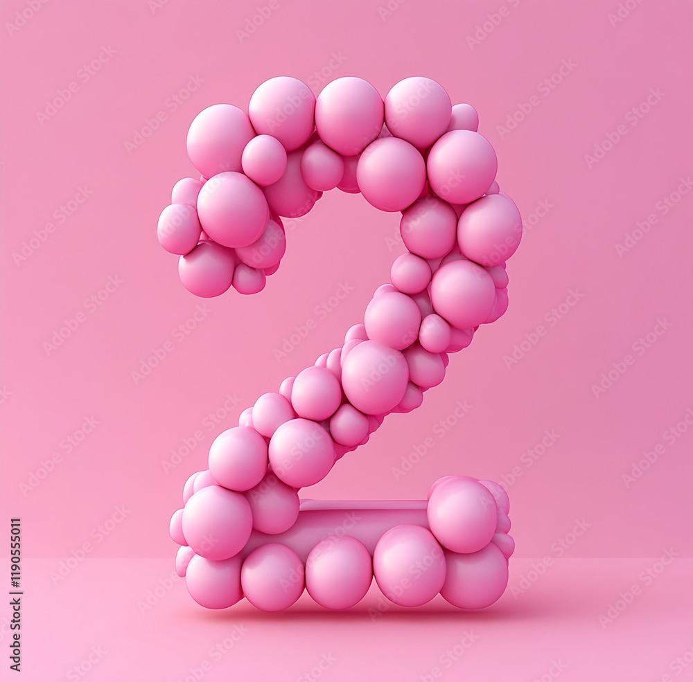 Aufkleber pink bubble number two on a minimal pastel background