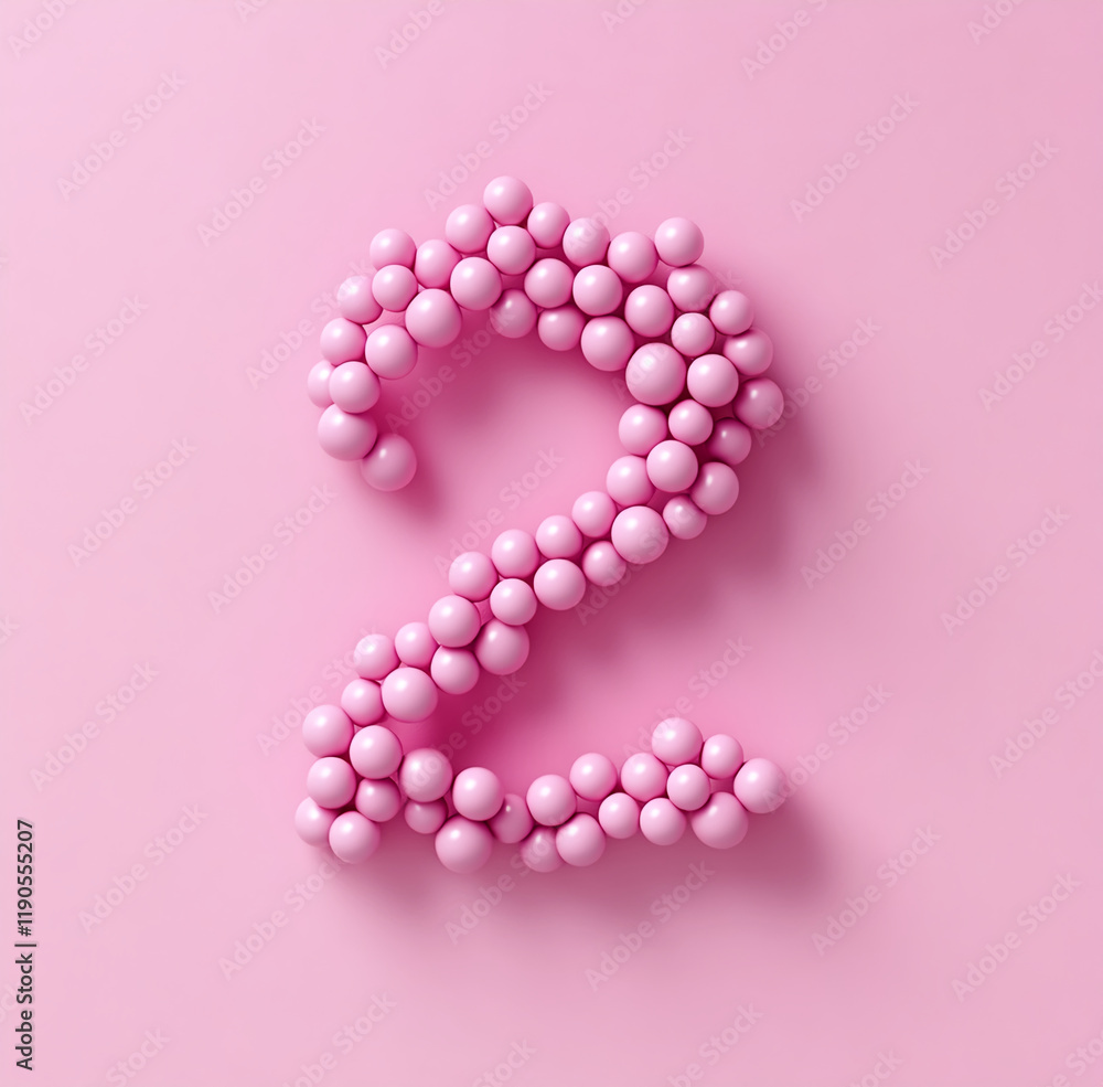 Aufkleber pink bubble number two with a minimal and pastel background
