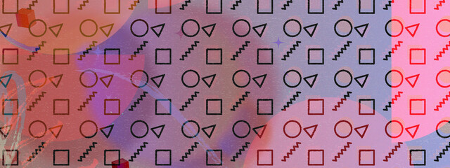 Seamless Geometric Pattern - Abstract Circles, Squares and Triangles with Retro Overlay Effect.