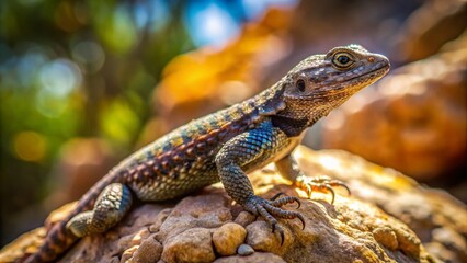 Naklejka premium Eastern Fence Lizard Basking on Rock, Aerial Drone View