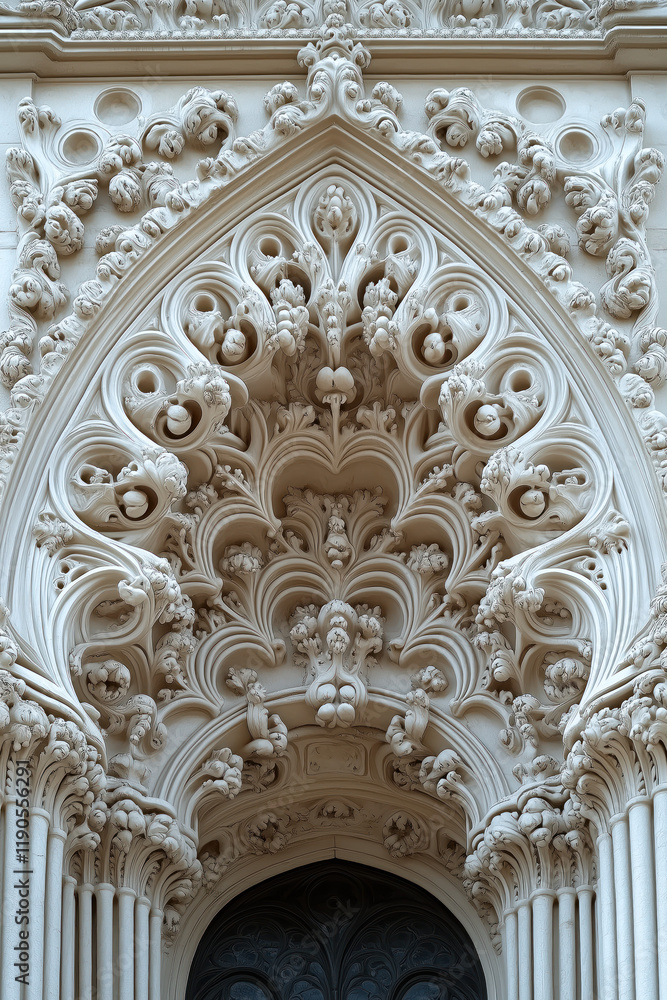 Poster detail of the facade of a medieval cathedral. intricate details. created with generative ai technolo