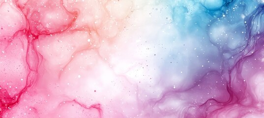 Fototapeta premium Abstract Pastel Watercolor Background With Glittering Texture, Colorful Sky With Soft Clouds