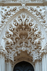 Obraz premium detail of the facade of a medieval cathedral. Intricate details. Created with Generative AI technology