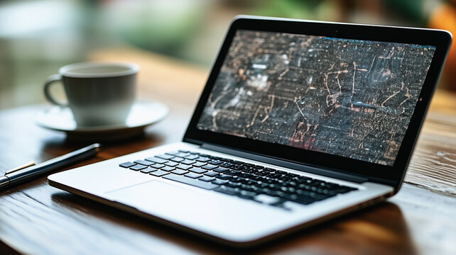 Laptop with Complex Equations: A sleek laptop displays a screen filled with intricate mathematical equations, suggesting complex problem-solving or scientific research.