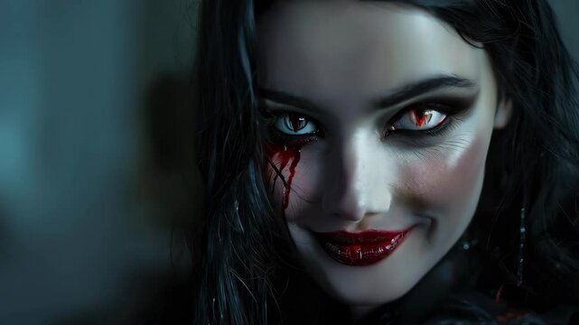 female vampire with blood on face