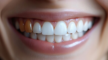 Fototapeta premium Before-and-after images of teeth demonstrate the transformative effects of whitening and dental treatments