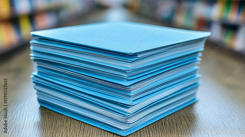 Poster a stack of blue files: a neatly stacked pile of blue files, suggesting the organization and efficien