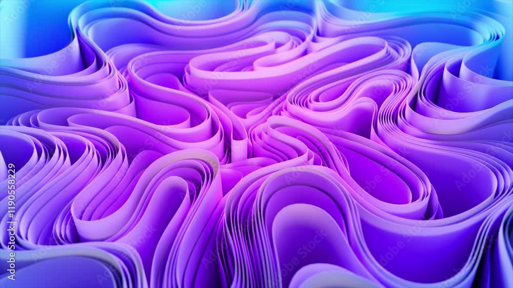 Poster smooth purple and blue gradient waves generating mesmerizing abstract animation, flowing dynamically