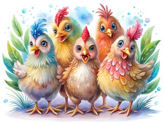 Fototapeta premium Adorable Watercolor Hen, White Background - Farm Animal Illustration