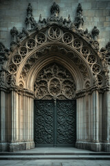 Obraz premium Entrance of a medieval church. Gothic architecture. Intricate details. Created with Generative AI technology