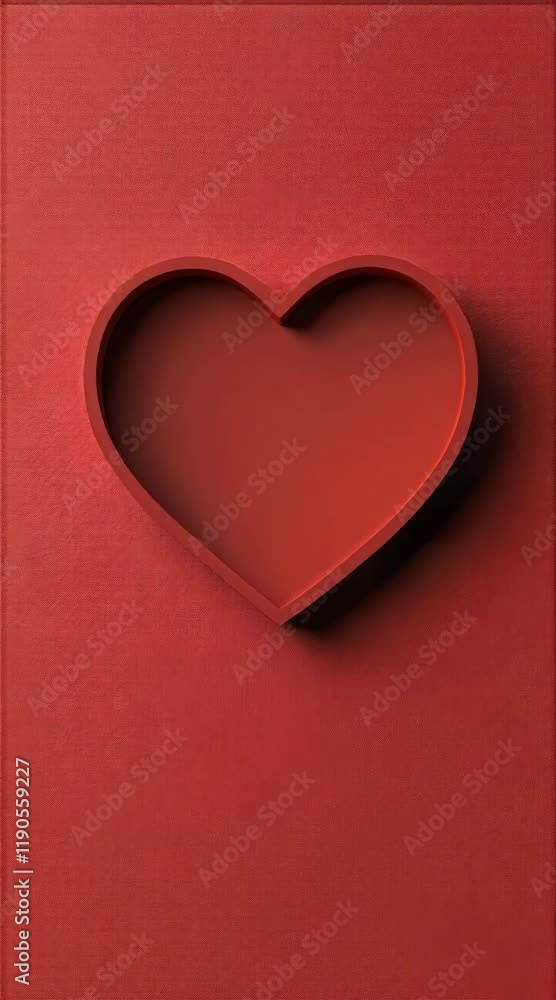 Poster red heart shaped cut out creating a 3d effect on a textured red background, symbolizing love, romanc