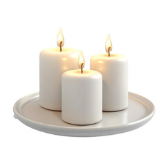 Three Lit Candles on a White Plate: A Serene and Tranquil Still Life