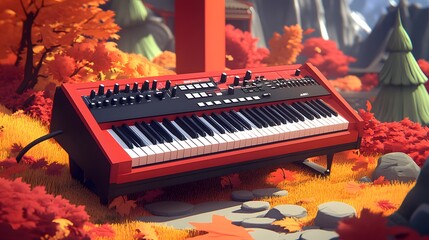 Red Keyboard in Autumnal Setting