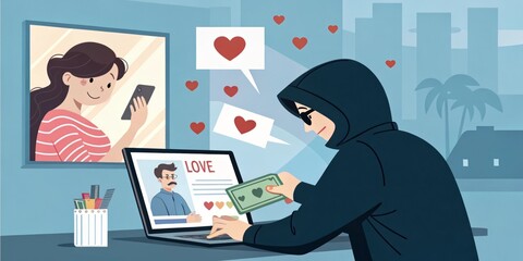 Scammers trick you into loving someone and tricking you into transferring money over the internet.
