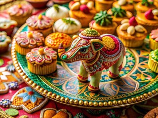 Fototapeta premium Elegant Elephant Print Dessert Platter: Whimsical Food Photography