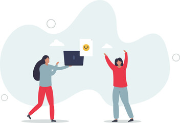 Positive thinking and optimism concept.Employee motivation.women and cheerful emotion in social networks.flat characters.