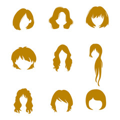Hair icon with various inspirations for women's hairstyles in gold art, elegant representation
