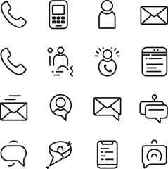Contact thin line icons set. Basic contact icon collection. Phone, website, message, chat symbol. Vector