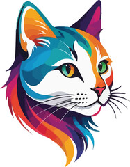 Colorful Cat head vector design, Cat logo and icon design, Cat illustration vector design