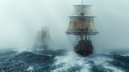 Fototapeta premium A Viking ship sailing through stormy seas 