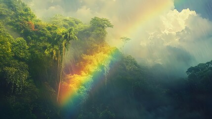 Obraz premium Vibrant rainbow across a colorful sky after rain